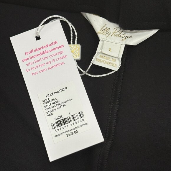 Lilly Pulitzer Womens Black Christabel Pants Ponte Crop Flare Stretch Size L NEW - Picture 4 of 9